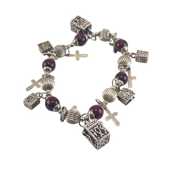 Catholic Rosary Bracelet With Multicolor Beads & Cross Charms - Picture 8 of 9